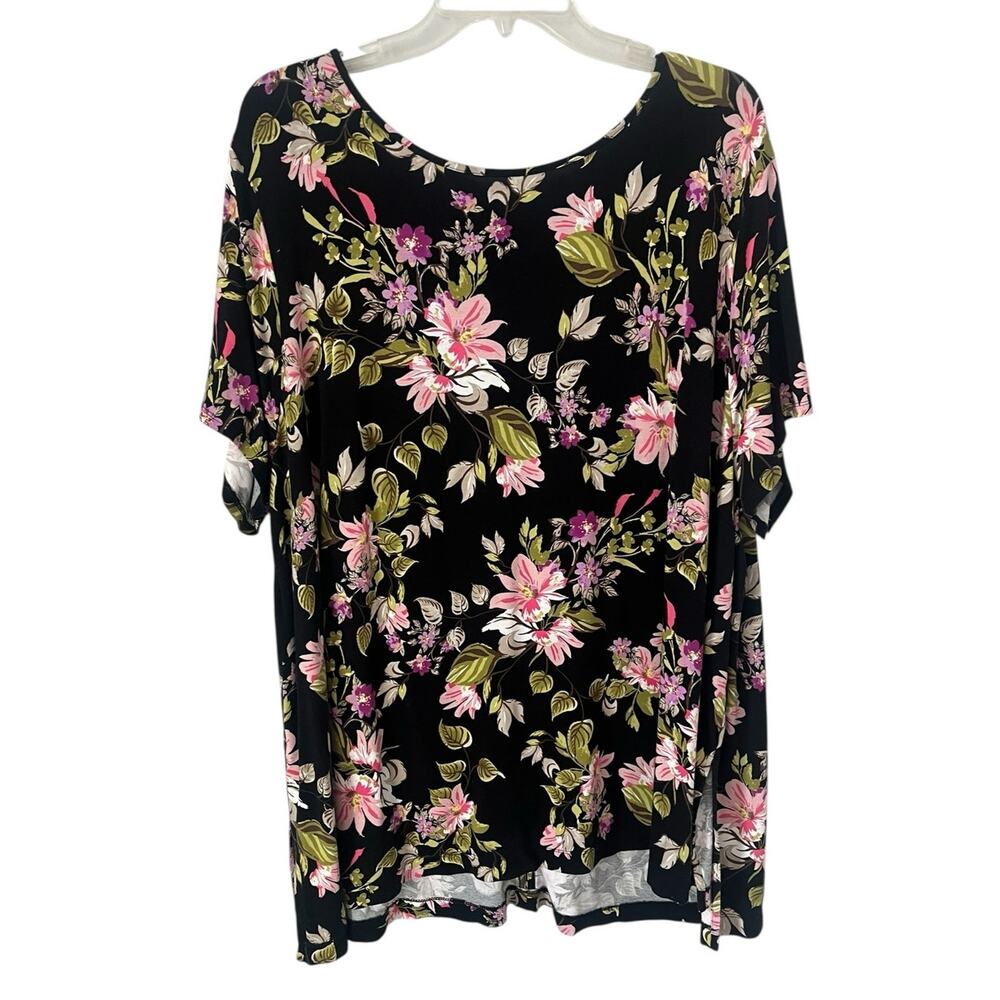 J. Jill Wearever Floral Shirt Short Sleeves Crewneck Stretchy Casual Office 3X
